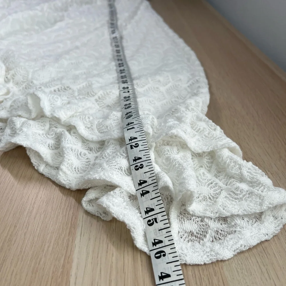 Anthropologie White Crochet Ruffled Midi Dress Women’s Large - Picture 11 of 13